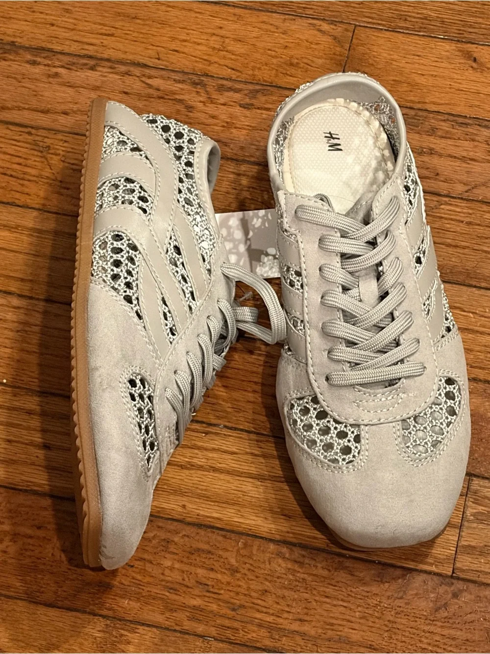 H&M Crochet Look Light Gray Sneakers Size 10 NWT